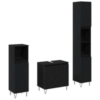 Set Mobili Bagno  3 Pezzi Rovere Nero Legno Ingegnerizzato 3333099