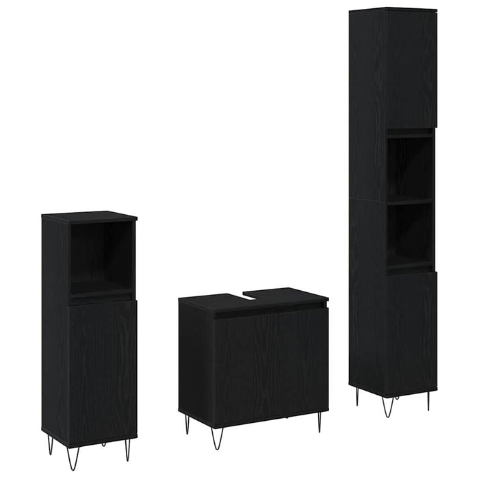 Set Mobili Bagno  3 Pezzi Rovere Nero Legno Ingegnerizzato 3333099