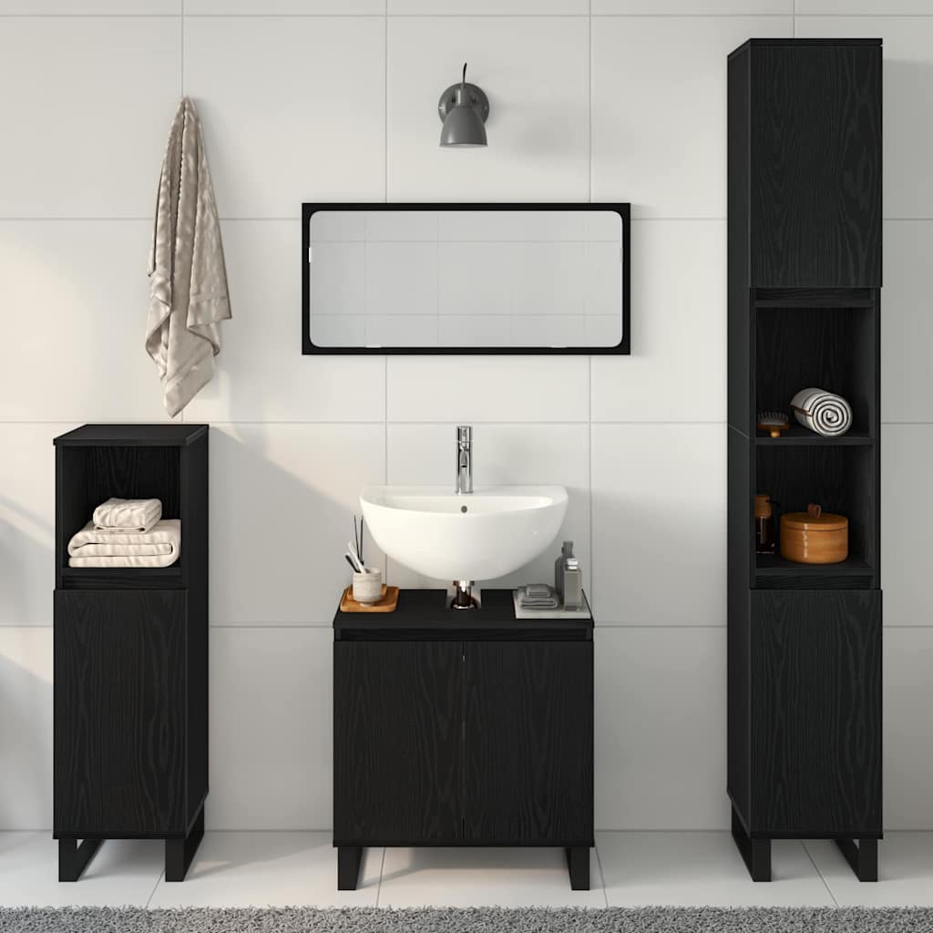 Set di mobili per bagno a 3 pezzi in legno ingegnerizzato nero 3333100
