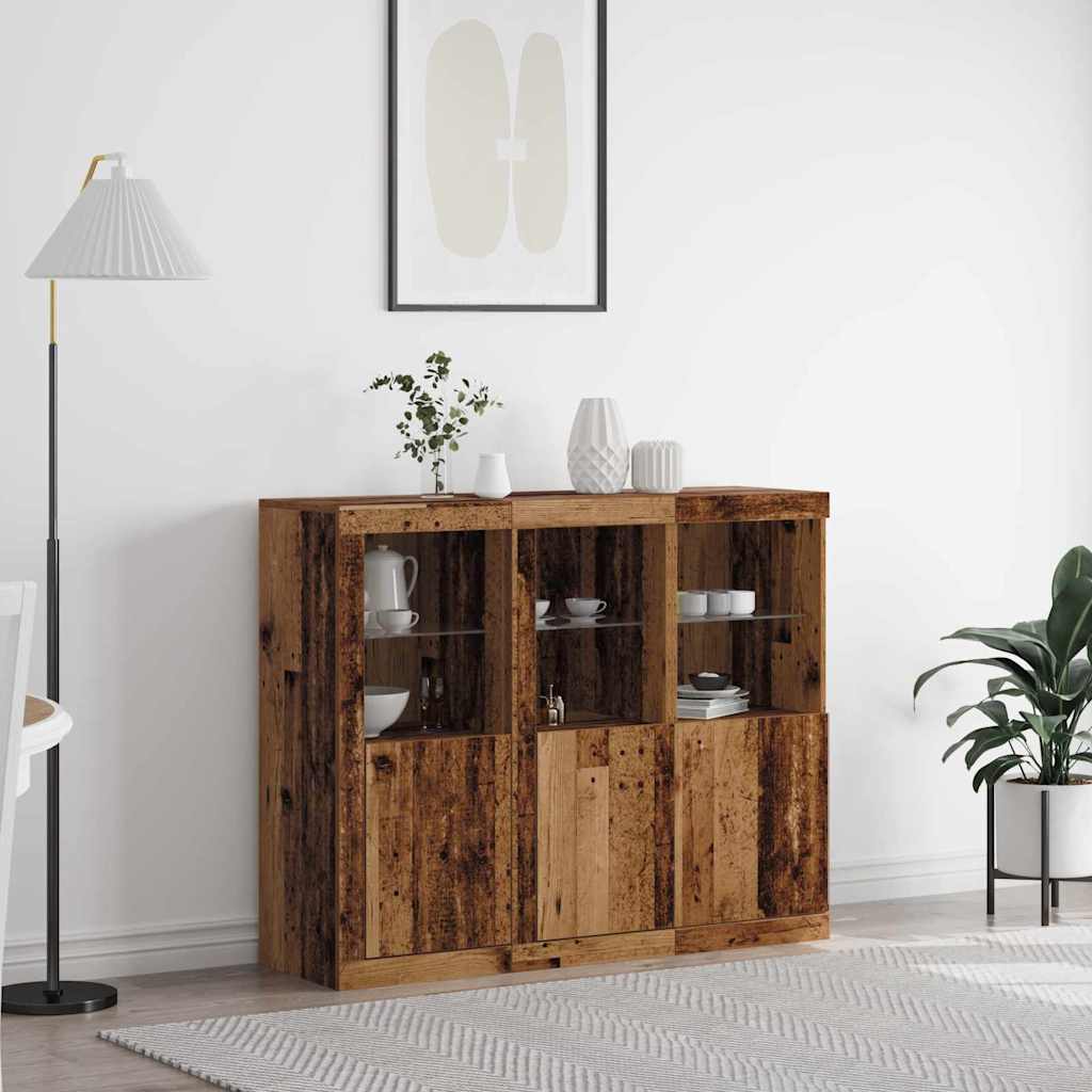 Credenza 3 pz-Set di 3 Buffet-Armadio da cucina Legno vecchio 123 x 37 x 100 cm