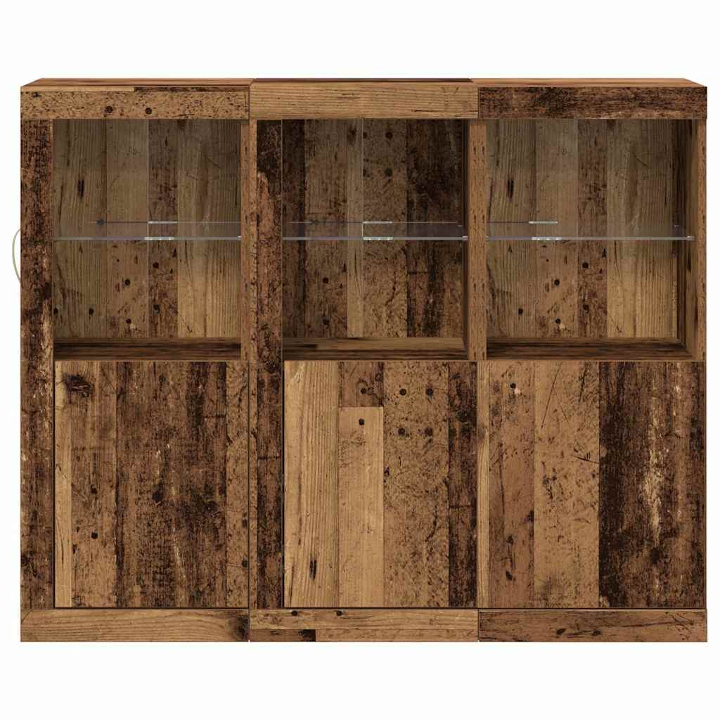 Credenza 3 pz-Set di 3 Buffet-Armadio da cucina Legno vecchio 123 x 37 x 100 cm