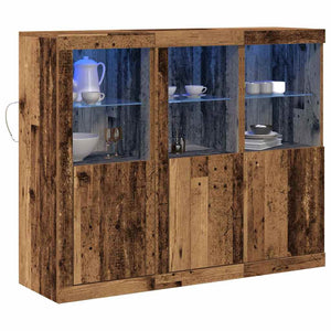 Credenza 3 pz-Set di 3 Buffet-Armadio da cucina Legno vecchio 123 x 37 x 100 cm