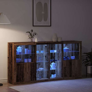 Credenza 3 pz-Set di 3 Buffet-Armadio da cucina Legno vecchio 202 x 37 x 100 cm