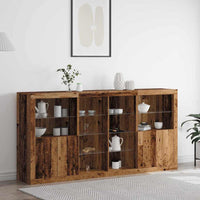 Credenza 3 pz-Set di 3 Buffet-Armadio da cucina Legno vecchio 202 x 37 x 100 cm