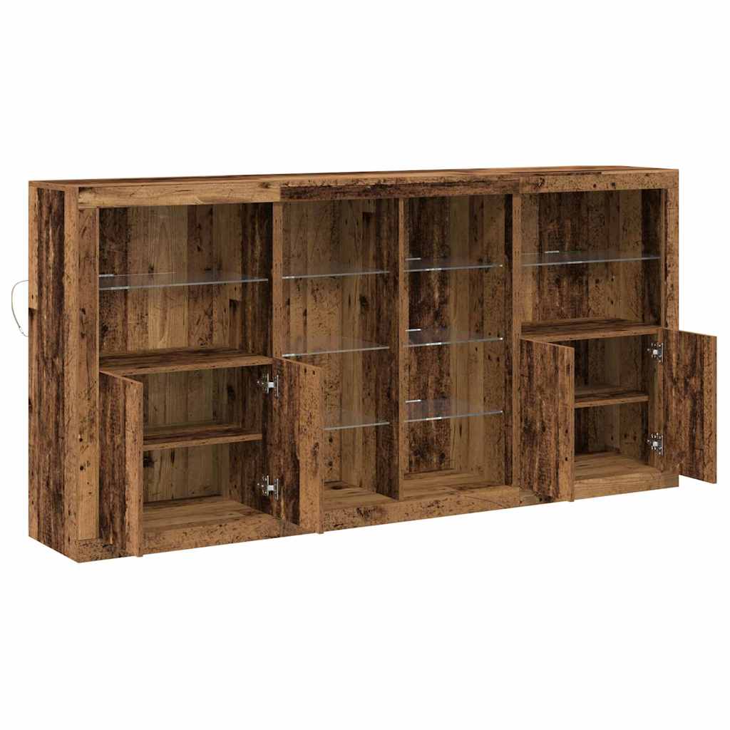 Credenza 3 pz-Set di 3 Buffet-Armadio da cucina Legno vecchio 202 x 37 x 100 cm