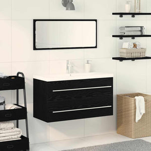 Mobile da Bagno  con Lavabo Incorporato in Nero Rovere, Legno Ingegnerizzato. 3333131