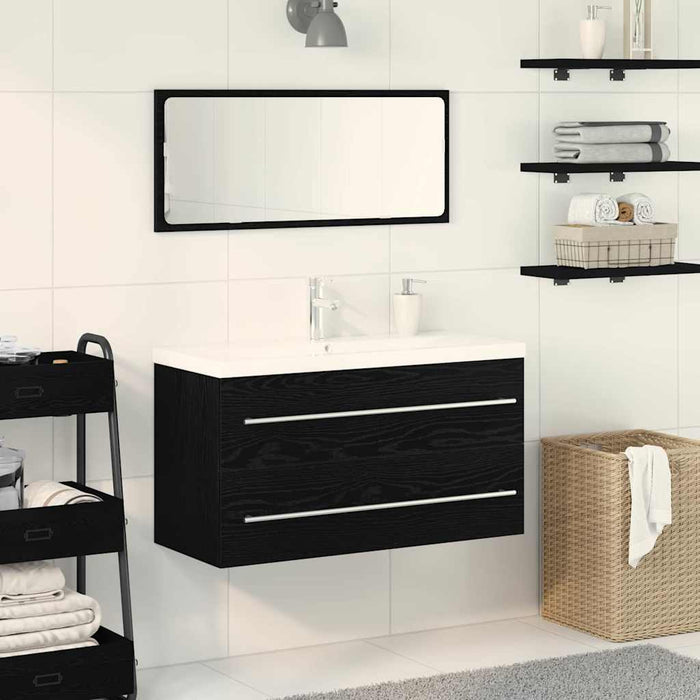 Mobile da Bagno  con Lavabo Incorporato in Nero Rovere, Legno Ingegnerizzato. 3333131