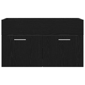 Mobile con Lavabo da Bagno con Bacino Integrato Rovere Nero Legno Ingegnerizzato 3333136