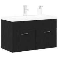 Mobile con Lavabo da Bagno con Bacino Integrato Rovere Nero Legno Ingegnerizzato 3333136