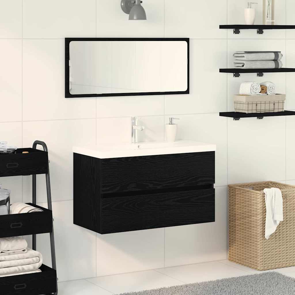 Mobile Lavabo-Armadietto da bagno Rovere nero 80 x 39 x 62 cm Legno multistrato 400532