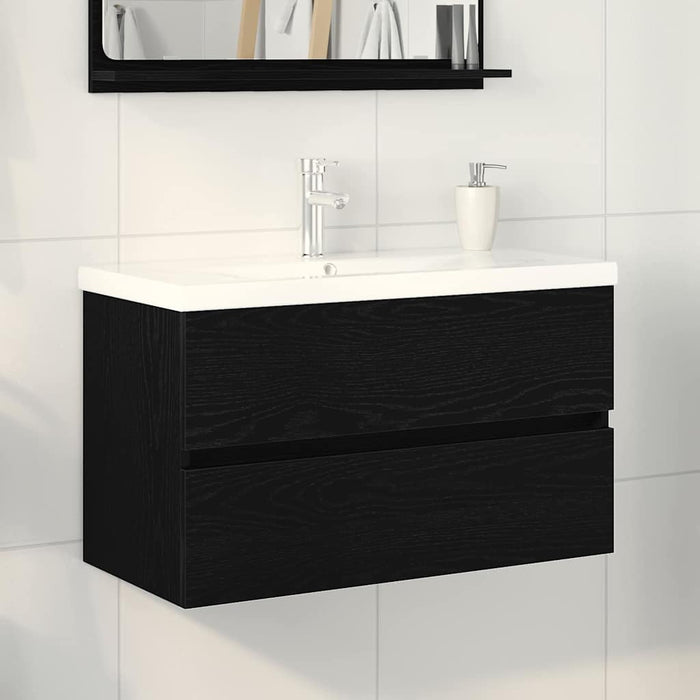 Mobile Lavabo-Armadietto da bagno Rovere nero 80 x 39 x 62 cm Legno multistrato 150074