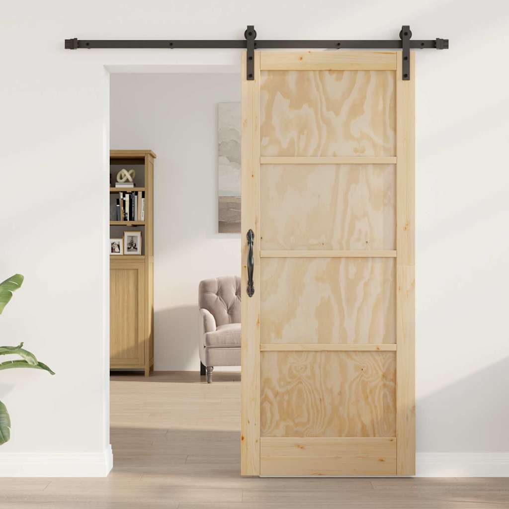 Porta Scorrevole  con Set di Hardware 83x202 cm Legno Massello in Pino 3333168
