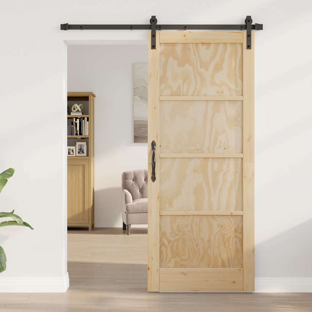 Porta Scorrevole con Set di Ferramenta 83x202 cm Legno Massello di Pino 3333280