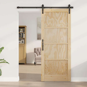 Porta Scorrevole con Set di Ferramenta 83x202 cm Legno Massello di Pino 3333280