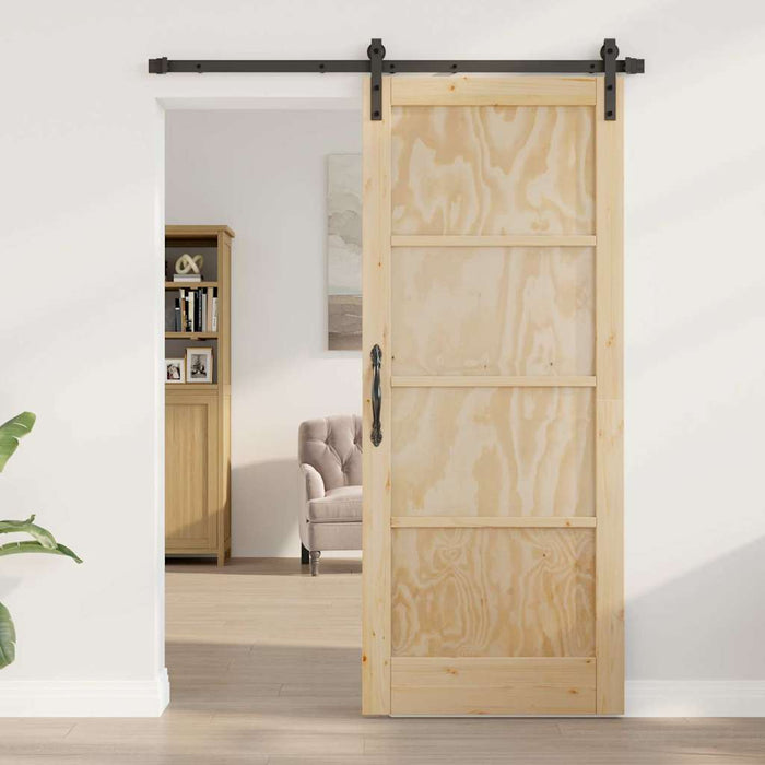 Porta Scorrevole con Set di Ferramenta 83x202 cm Legno Massello di Pino 3333280