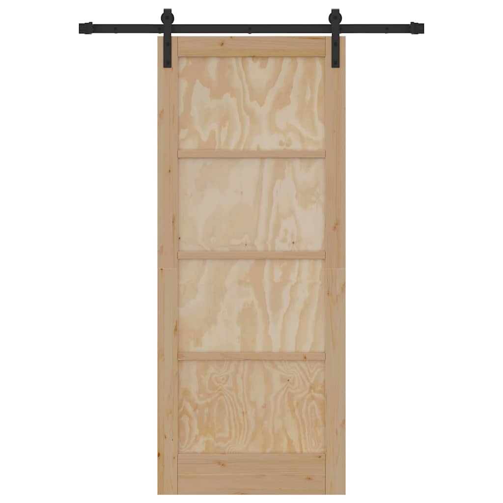 Porta Scorrevole con Set di Ferramenta 83x202 cm Legno Massello di Pino 3333280