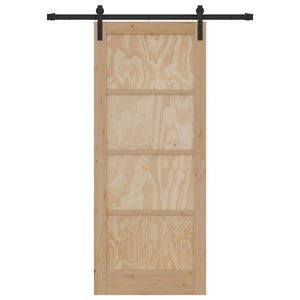 Porta Scorrevole con Set di Ferramenta 83x202 cm Legno Massello di Pino 3333280