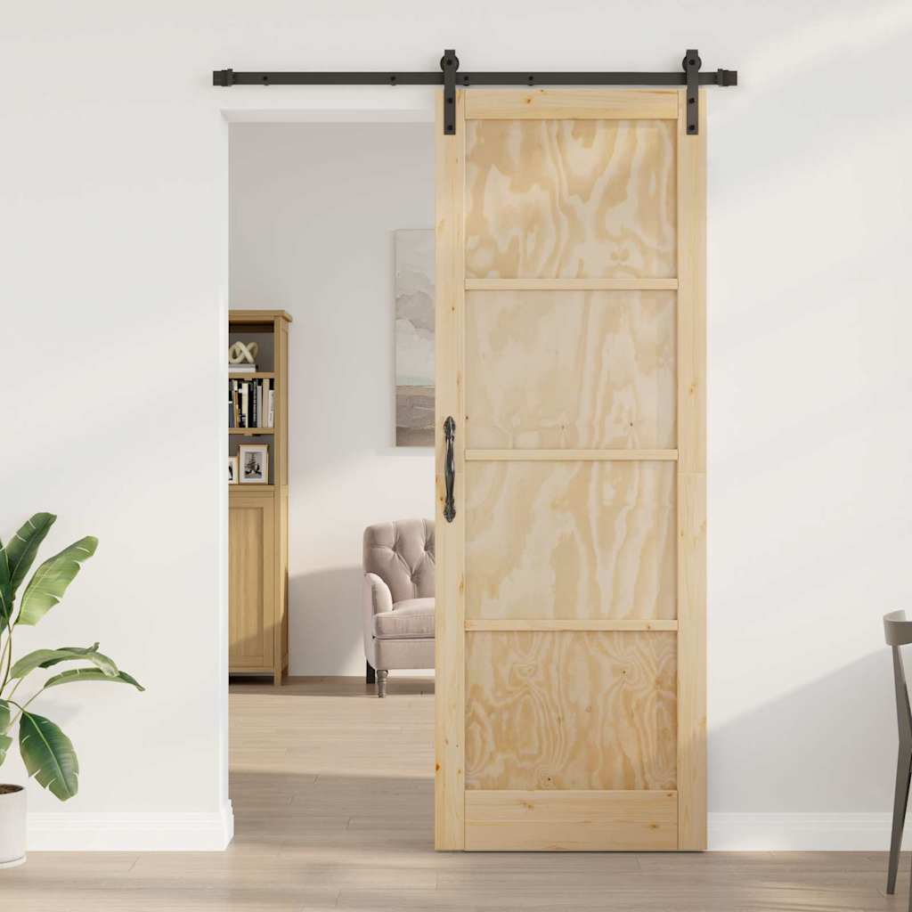 Porta Scorrevole con Set di Ferramenta 83x232 cm in Legno Massello di Pino 3333284
