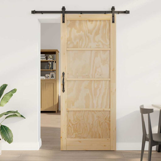 Porta Scorrevole  con Set di Ferramenta 86x211 cm Legno Massello Pino 3333288
