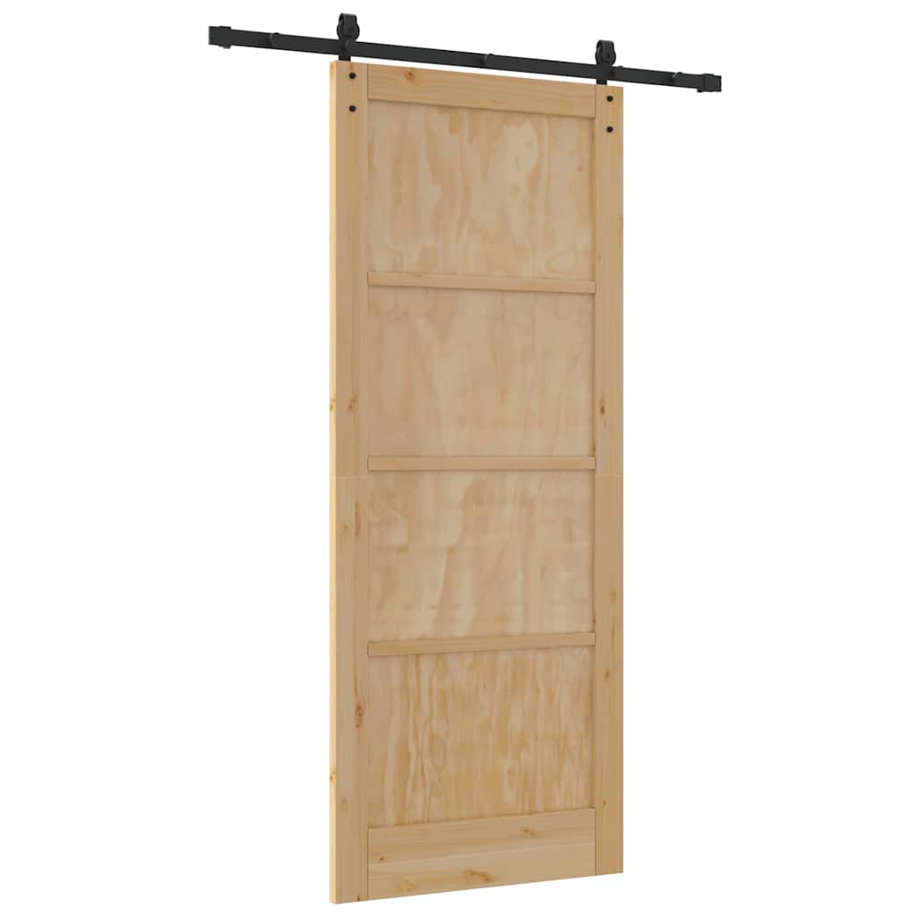 Porta Scorrevole  con Set di Ferramenta 86x211 cm Legno Massello Pino 3333288