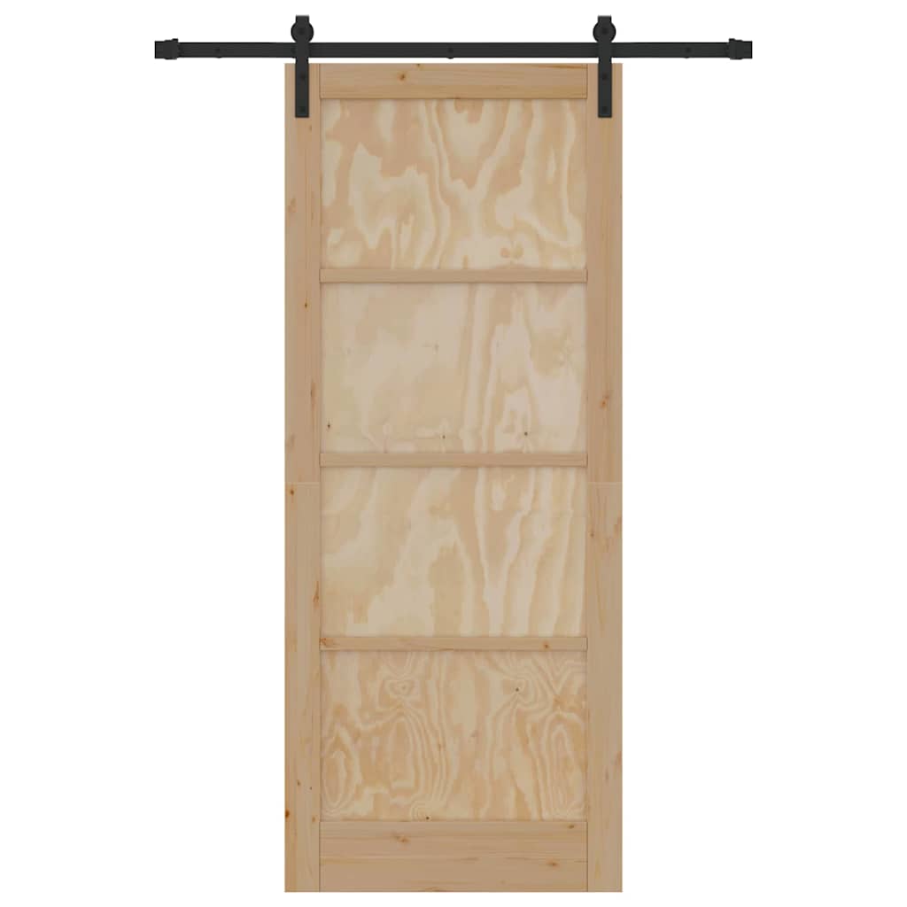 Porta Scorrevole  con Set di Ferramenta 86x211 cm Legno Massello Pino 3333288