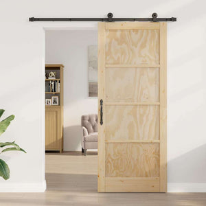 Porta Scorrevole  con Set di Ferramenta 86x211 cm Legno Massello di Pino 3333344