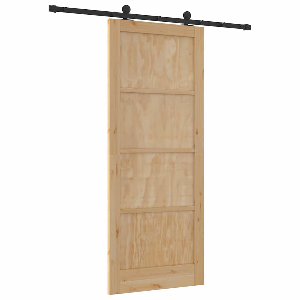 Porta Scorrevole  con Set di Ferramenta 86x211 cm Legno Massello di Pino 3333344