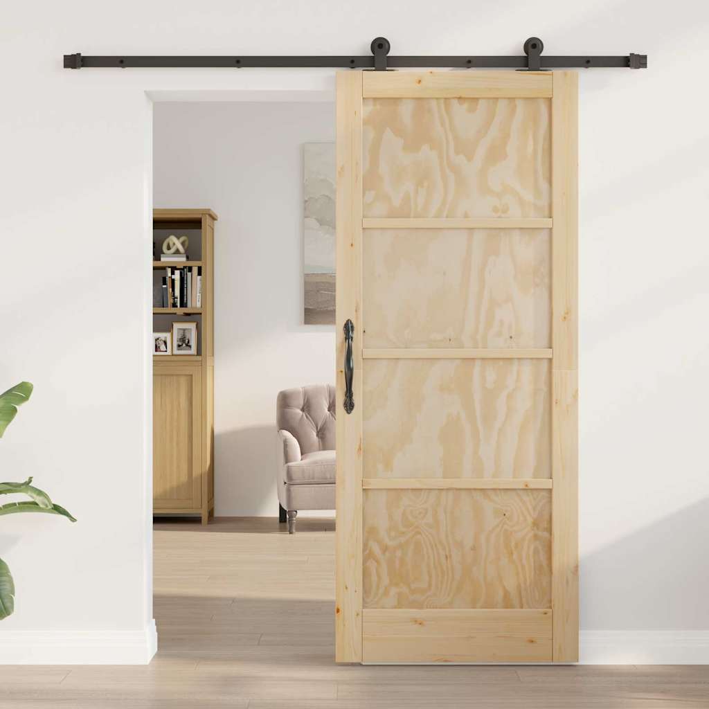 Porta scorrevole con set di hardware 83x202 cm in legno massello di pino 3333364