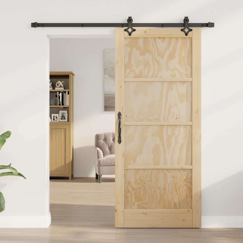 Porta Scorrevole  con Set di Ferramenta 86x198.5 cm in Legno Massello di Pino 3333510