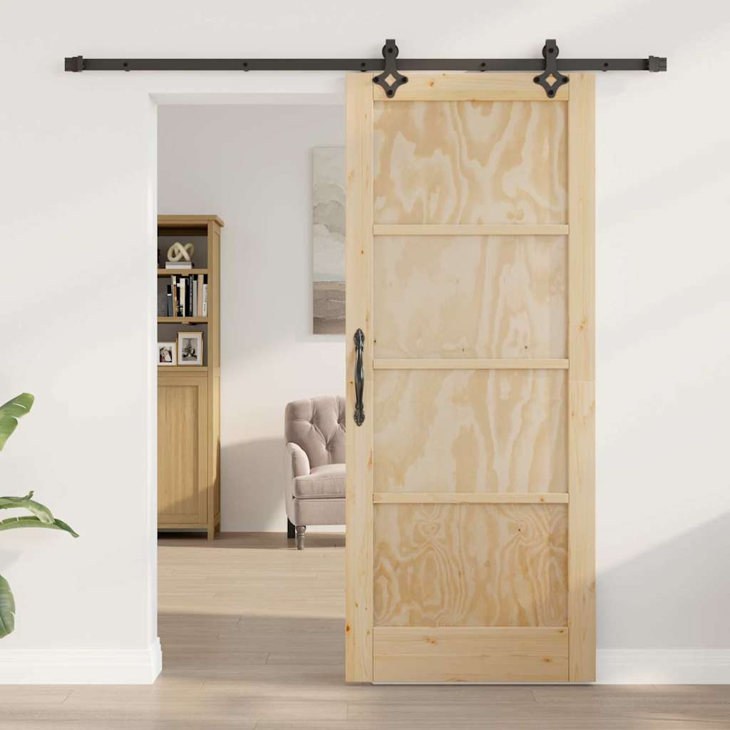 Porta Scorrevole Manuale Naturale e nero 83 x 202 cm 3333532