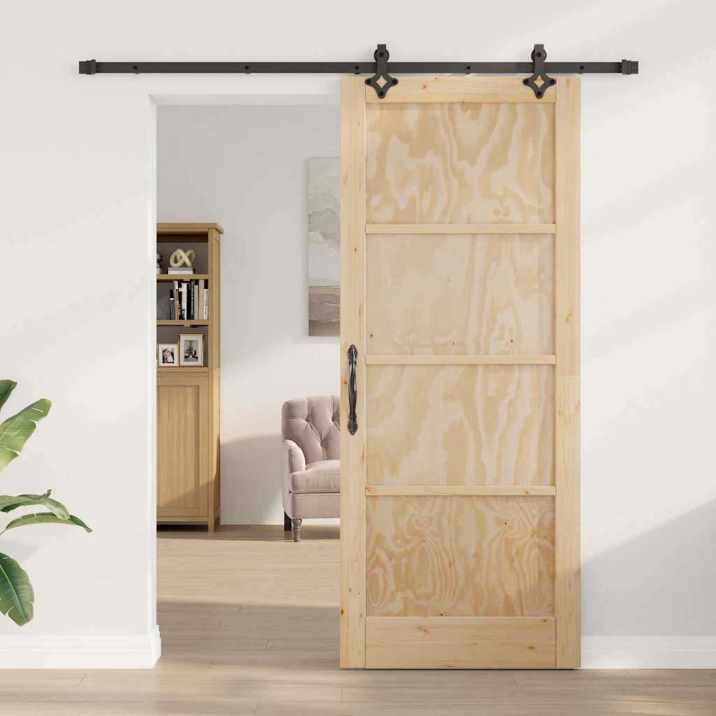 Porta Scorrevole Manuale Naturale e nero 86 x 211 cm 3333540