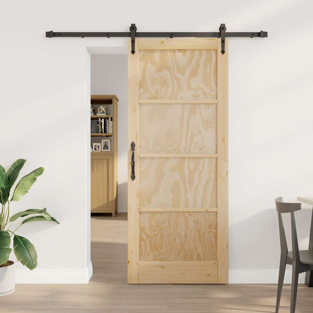 Porta Scorrevole Manuale Naturale e nero 83 x 202 cm 3333672