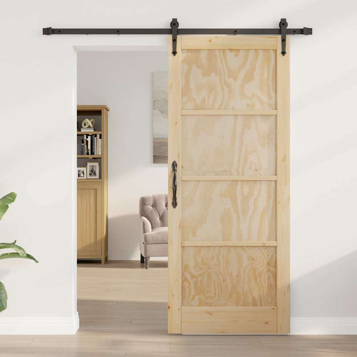 Porta Scorrevole Manuale Naturale e nero 83 x 202 cm 3333672