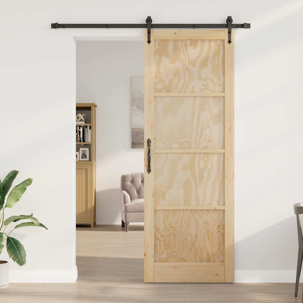 Porta Scorrevole Manuale Naturale e nero 83 x 232 cm 3333676