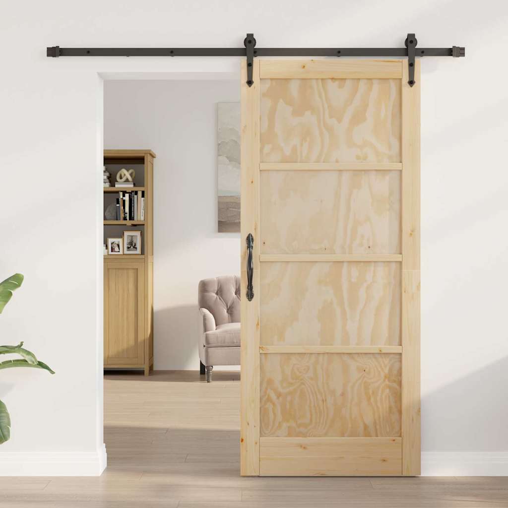 Porta Scorrevole  con Set di Ferramenta 86x198.5 cm in Legno Massello di Pino 3333734