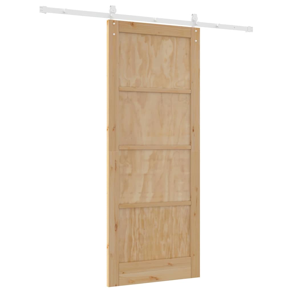 Porta Scorrevole  con Set Hardware 86x211 cm Legno Massello di Pino 3333764