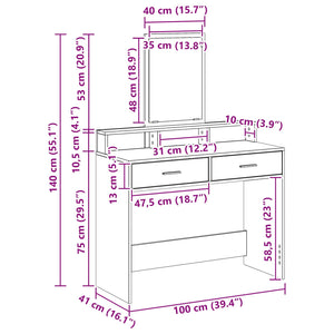 Tavolo da Trucco con cassetto Grigio cemento 100 x 41 x 140 cm 865148