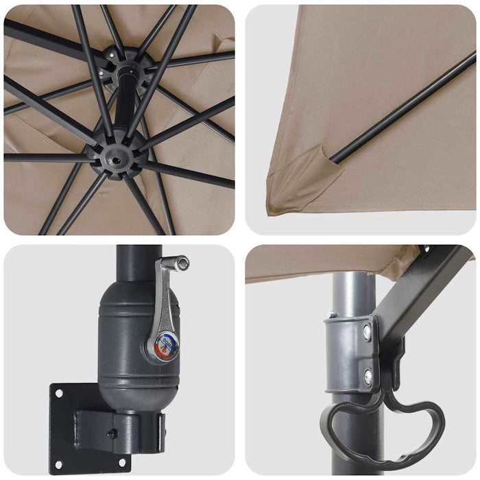 Ombrello da giardino Tortora e Nero 248.5 x 247.5 x 160 cm 42003238