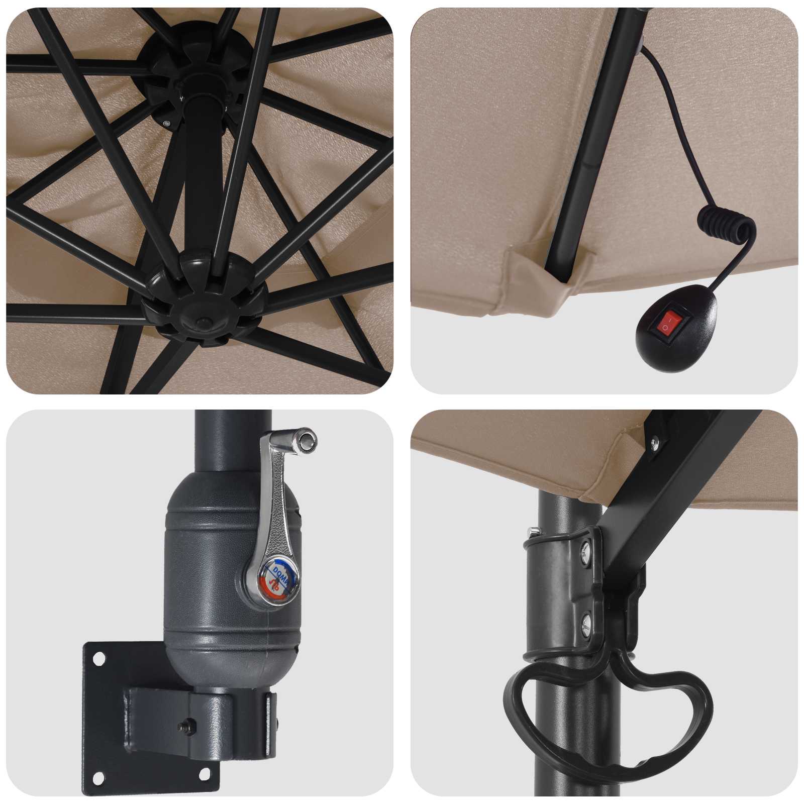 Ombrello da giardino Tortora e Nero 248 x 248 x 148 cm 42003246