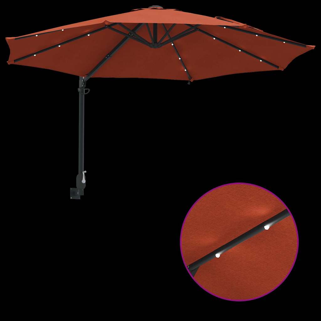 Parasol da giardino montato a muro  con LED, terracotta, 248 cm 42003248