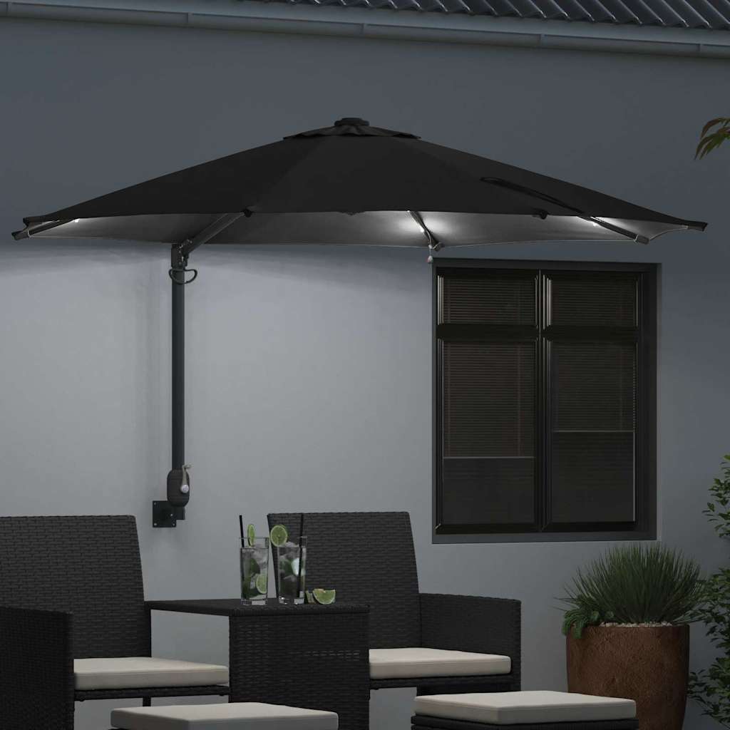 Parasol da Giardino da Parete con LED Nero, 248 cm 42003249
