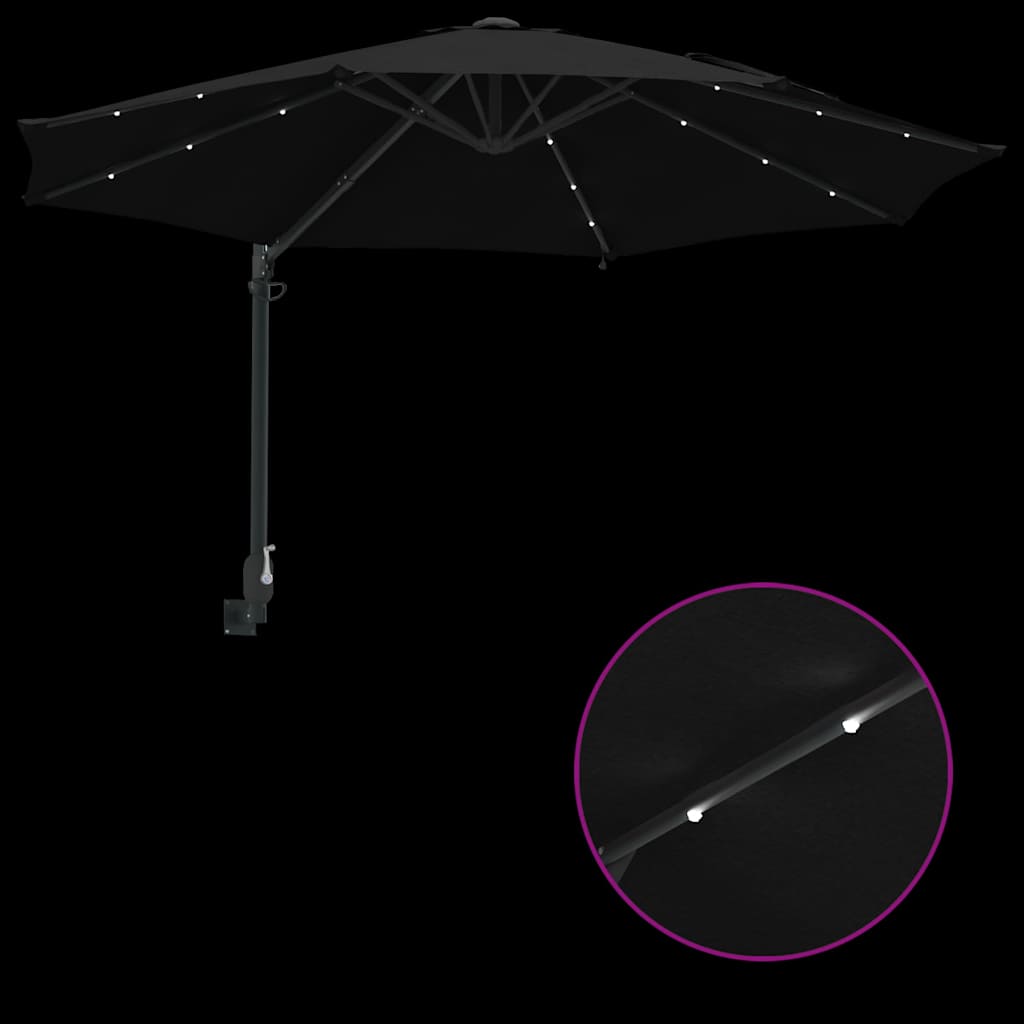 Parasol da Giardino da Parete con LED Nero, 248 cm 42003249