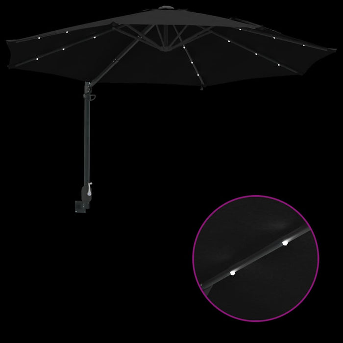 Parasol da Giardino da Parete con LED Nero, 248 cm 42003249
