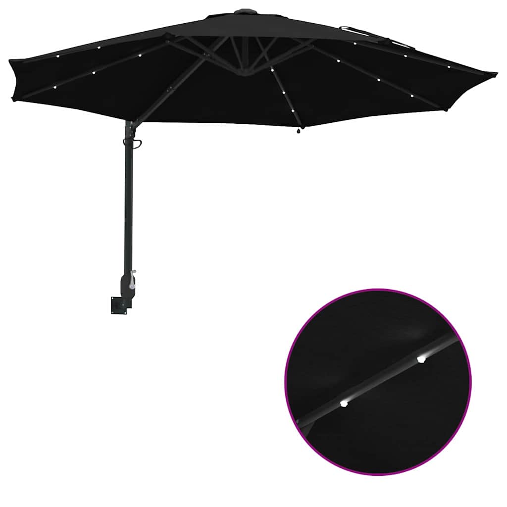 Parasol da Giardino da Parete con LED Nero, 248 cm 42003249
