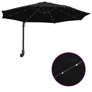 Parasol da Giardino da Parete con LED Nero, 248 cm 42003249