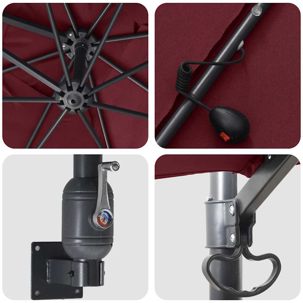 vidaXL Ombrello da giardino Rosso bordò 248.5 x 247.5 x 160 cm Tessuto