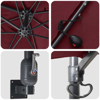 vidaXL Ombrello da giardino Rosso bordò 248.5 x 247.5 x 160 cm Tessuto