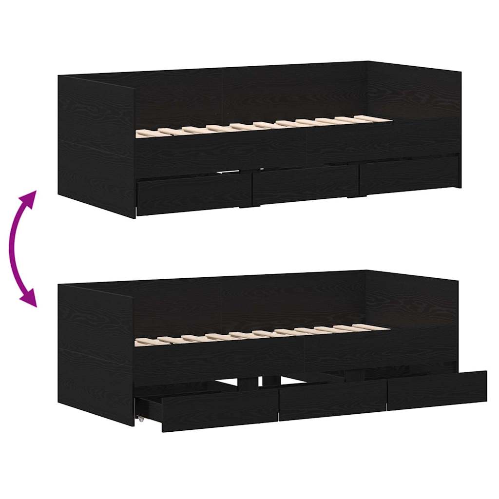 Struttura di daybed con cassetti Rovere nero 90 x 190 cm 3333998