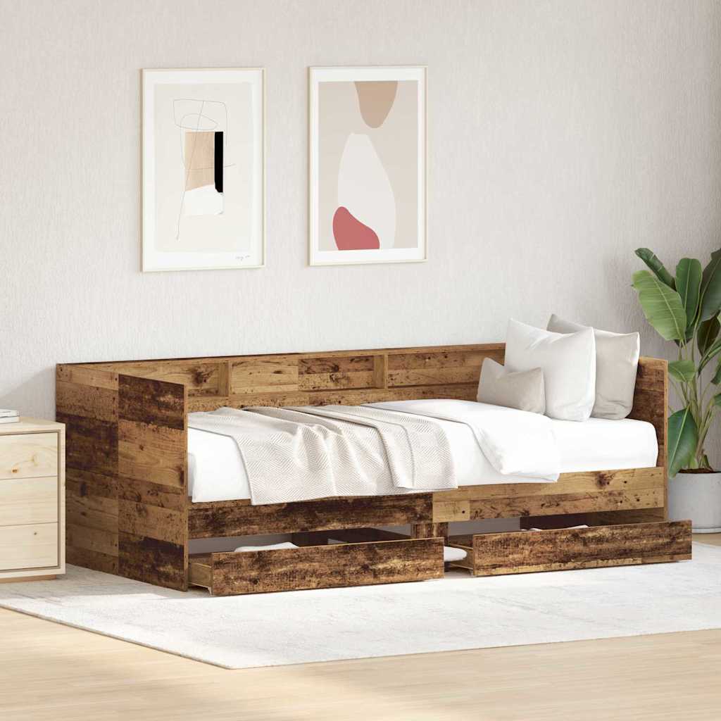 Daybed con testiera-Letto Giorno-Divano Letto Legno vecchio 90 x 200 cm Legno multistrato