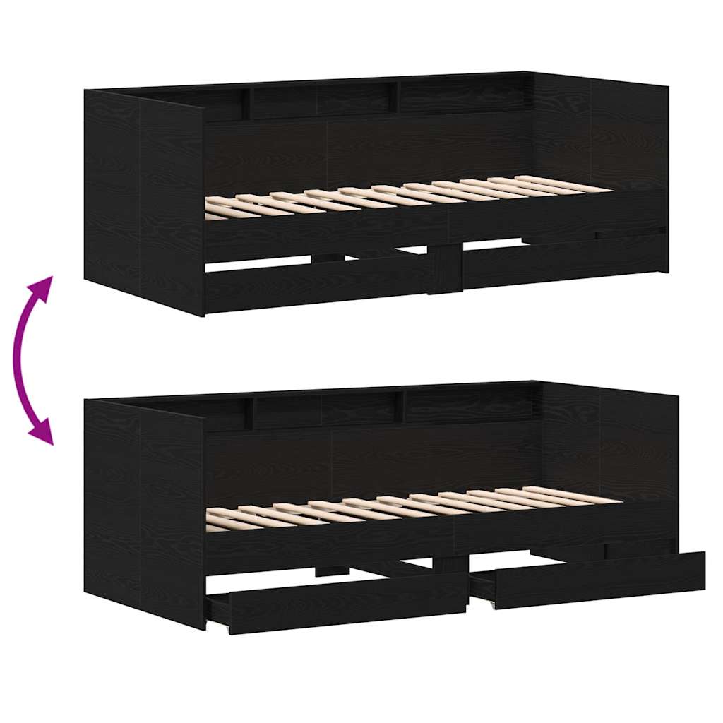 Daybed con testiera Rovere Nero 90 x 190 cm Legno multistrato 3334004